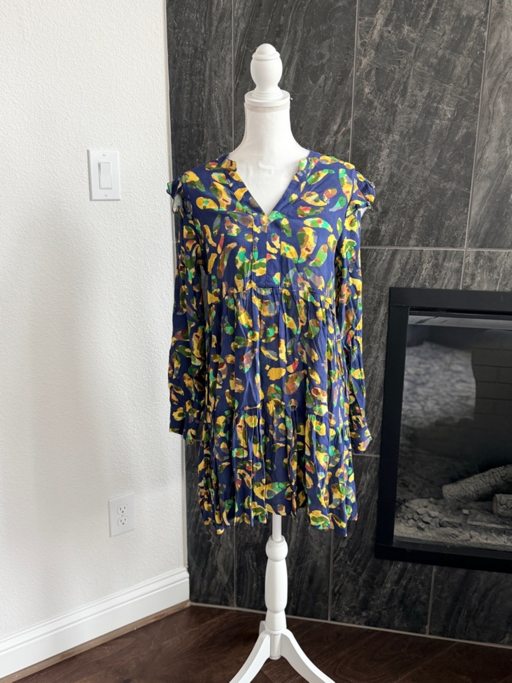Easel BLUE Printed Ruffle-Trim Shift Dress - Women's